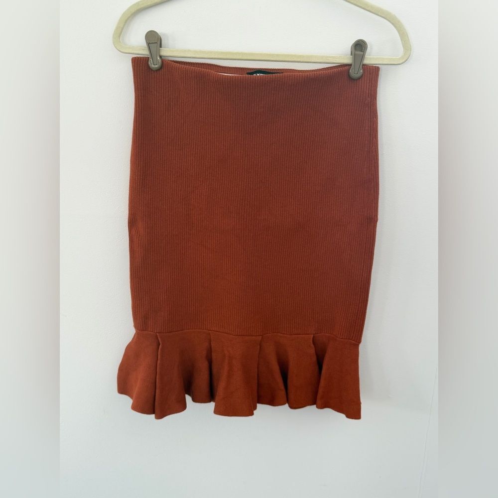Express Rust Pencil Skirt with Ruffle Hem size medium